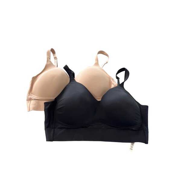 Rhonda Shear 2 Pack Molded Cup Bra with Wrap Back Size 2X Black Beige 668.5 - Picture 2 of 9